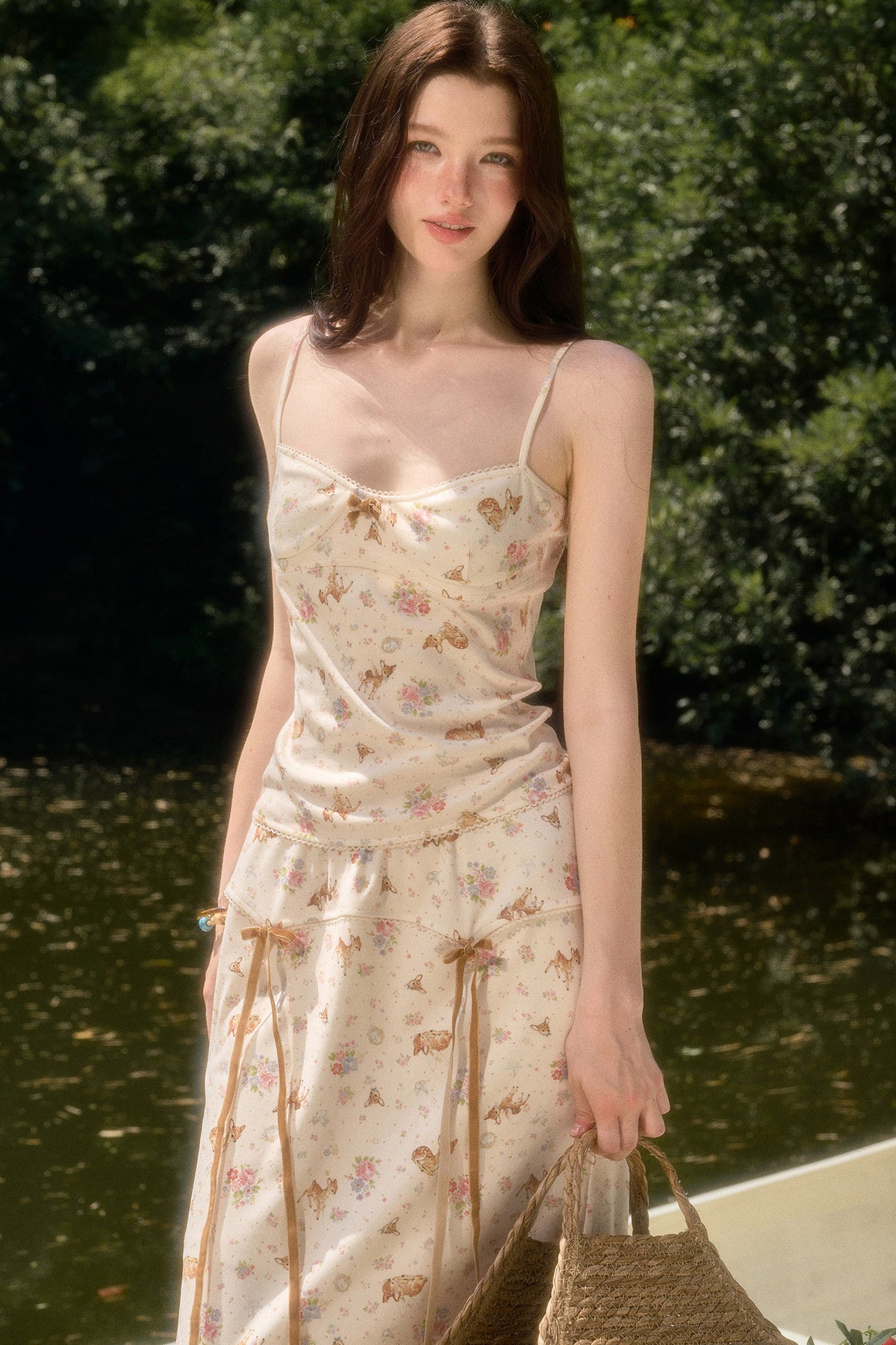 Deer Print Camisole Top Skirt Set-Up