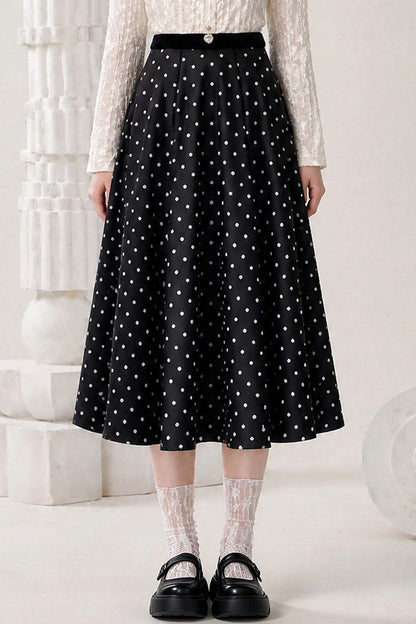 Woven Polka Dot Large Flared Skirt