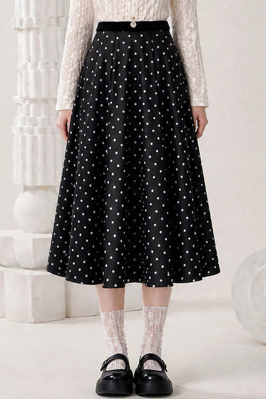 Woven Polka Dot Large Flared Skirt