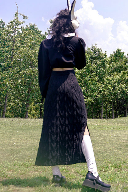 Heart Jacquard Slit Skirt