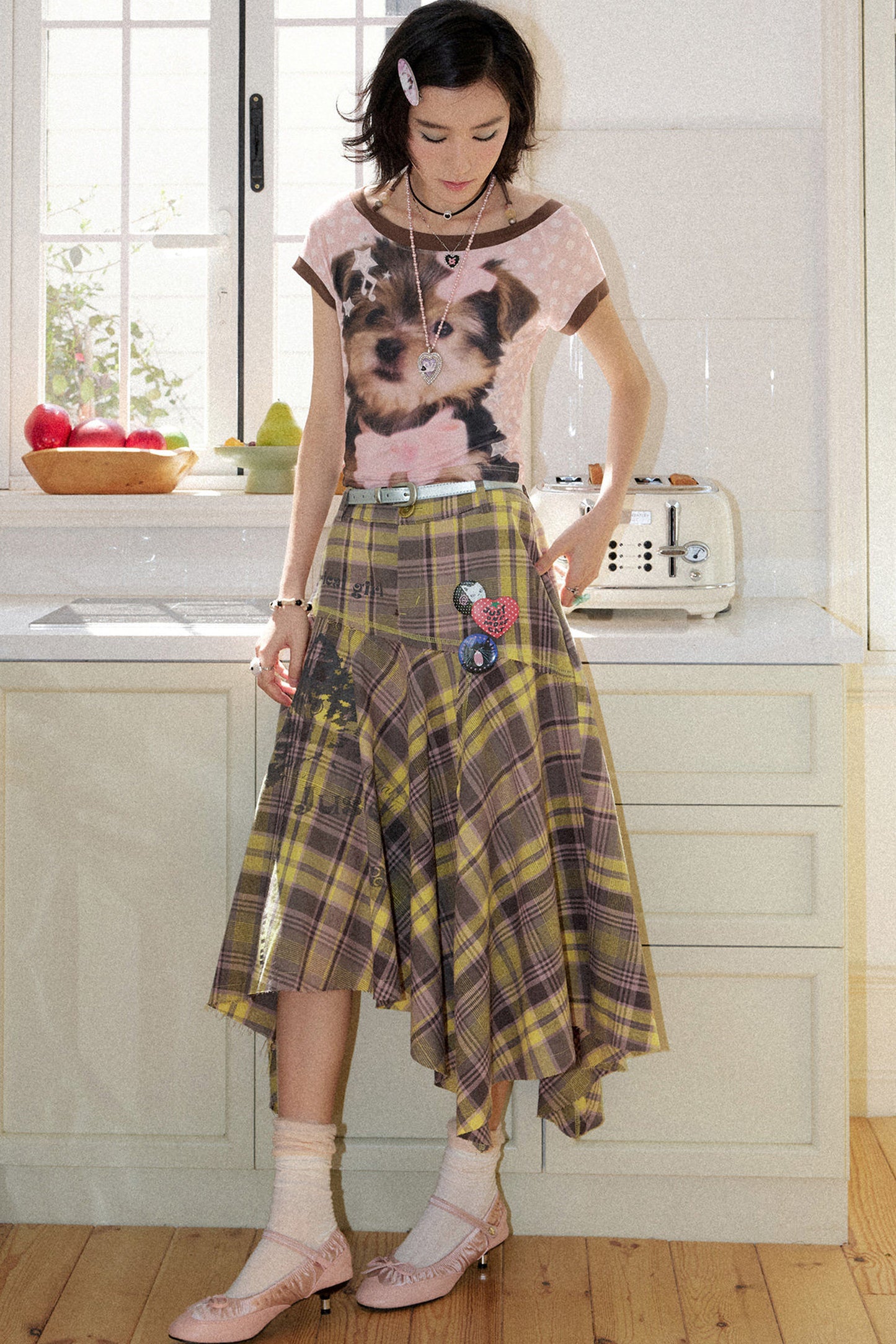 Retro Asymmetrical Plaid Skirt
