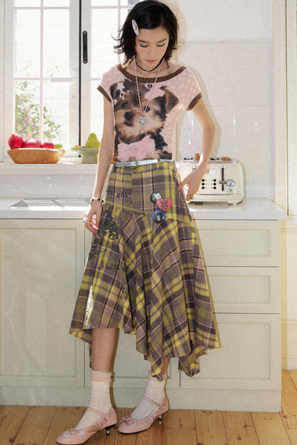 Retro Asymmetrical Plaid Skirt
