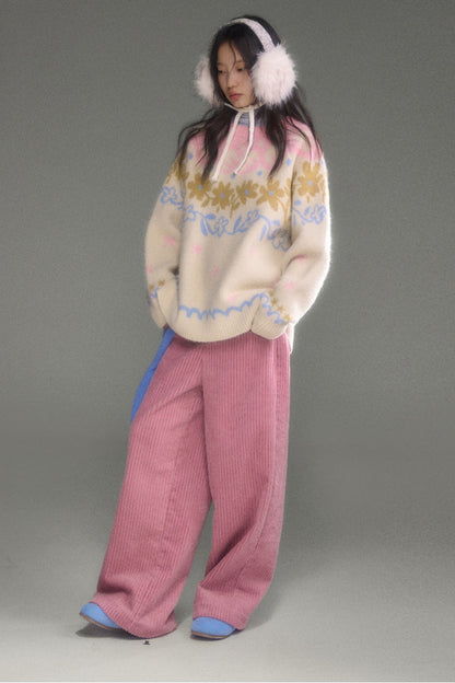 Retro Fair Isle Floral Jacquard Wool Sweater
