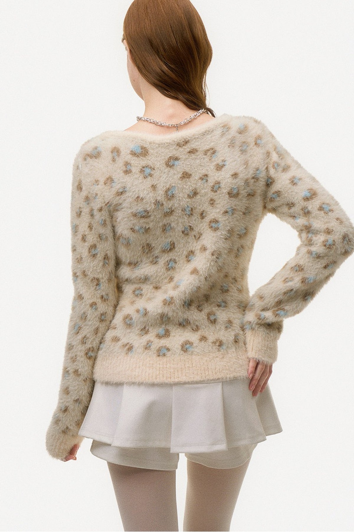 Leopard Print V-Neck Knit Sweater