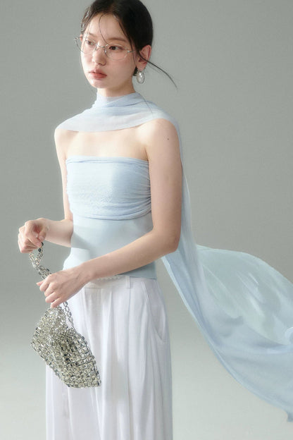 Misty Light Pleated Tulle Blouse Set
