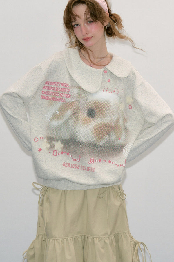 Polka Dot Rabbit Print Sweatshirt