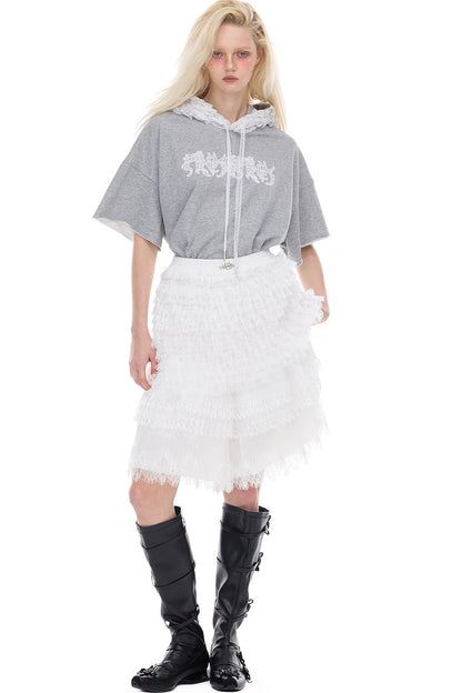 Lace Collar Hoodie T-Shirt