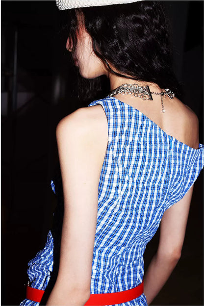 Retro Plaid Asymmetrical Dress