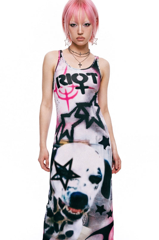 Punk Graffiti Slim-Fit Dress
