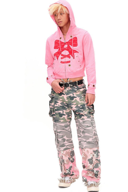 Distressed Lace Bow Hoodie