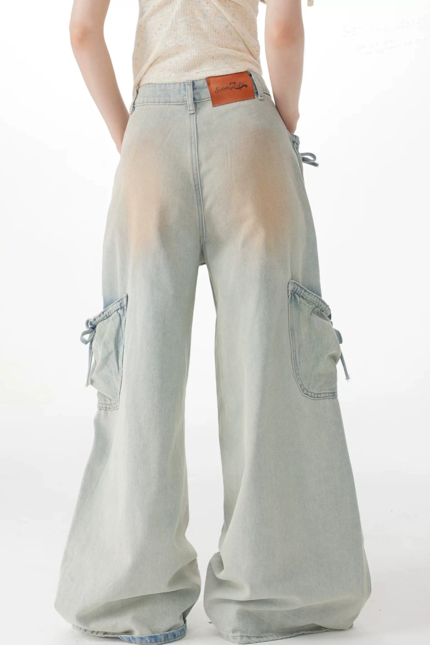 High-Waisted Bow-Knot Wide-Leg Denim Pants