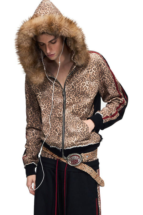 Leopard Print Zip-Up Hooded Jacket