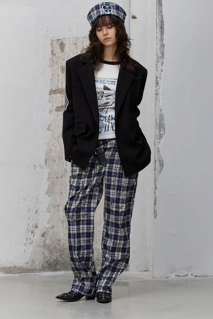 Pleated Plaid Graffiti Trousers