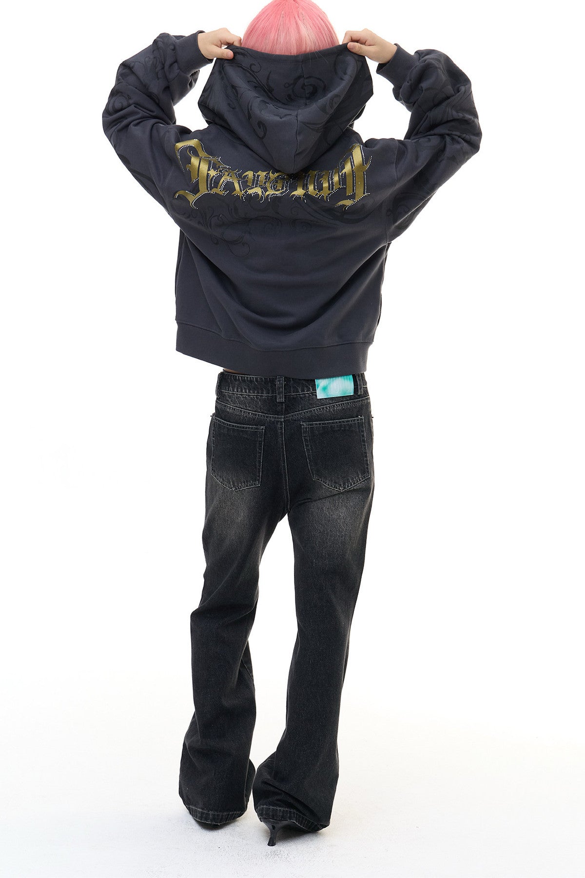 Butterfly Rhinestone Straight Jeans