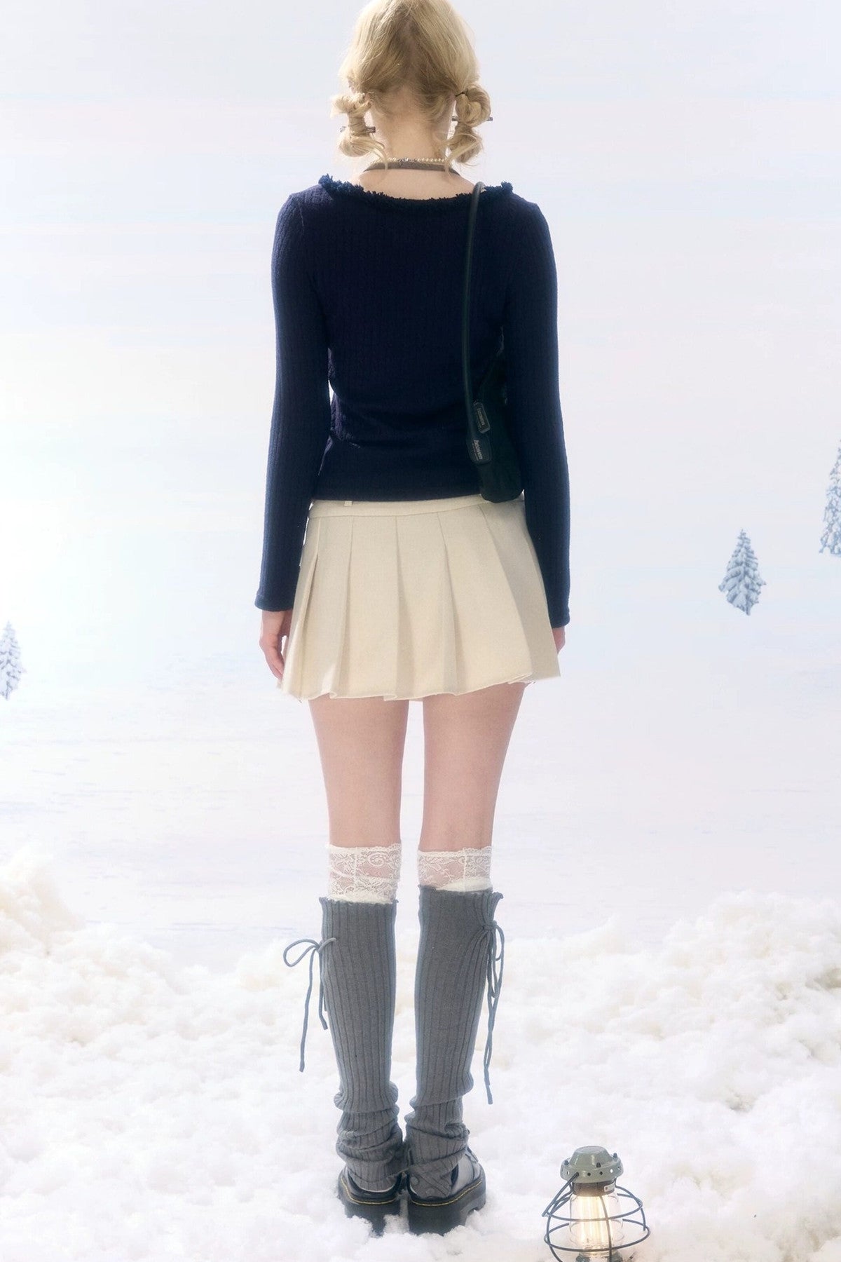 Pleated High Waist Woolen Skirt