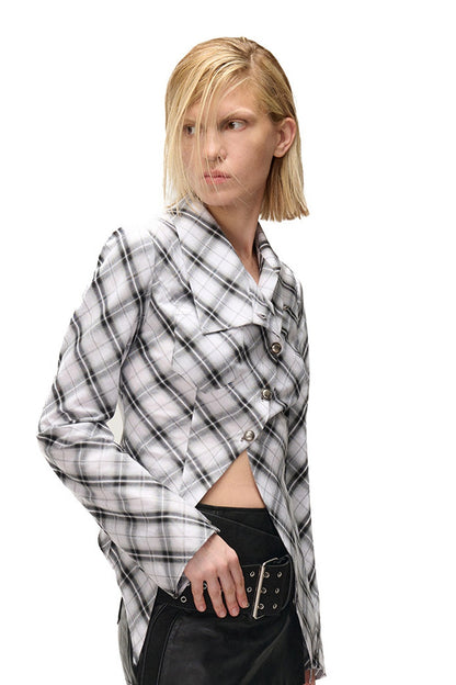 Irregular Plaid Layered-Look Multi-Wear Shirt