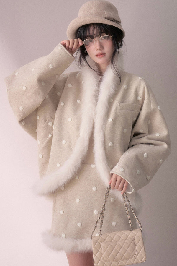 Polka Dot Wool Coat and Skirt Set-Up