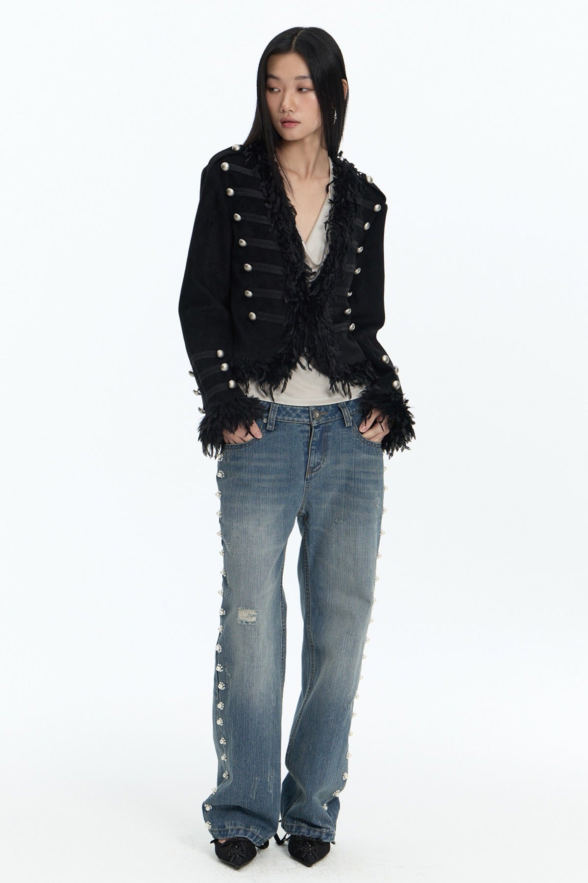 Wool Feather Buttoned Coat