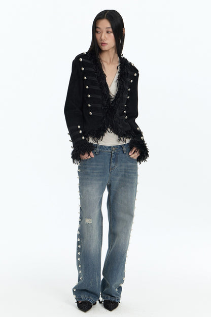 Wool Feather Buttoned Coat