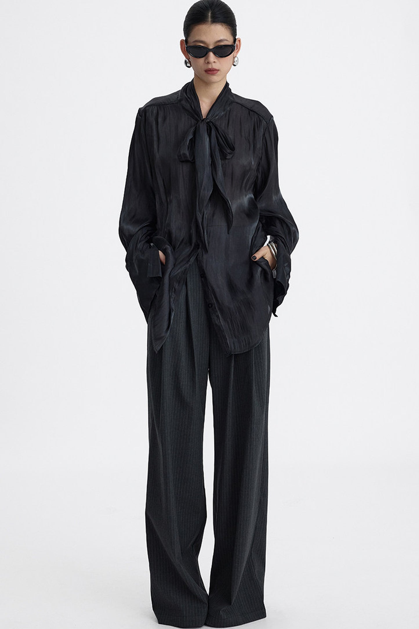 Pleated Tie Neck Shirt