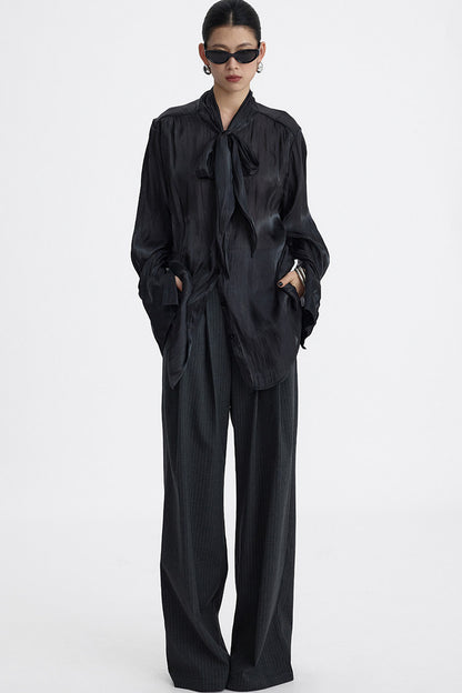 Pleated Tie Neck Shirt
