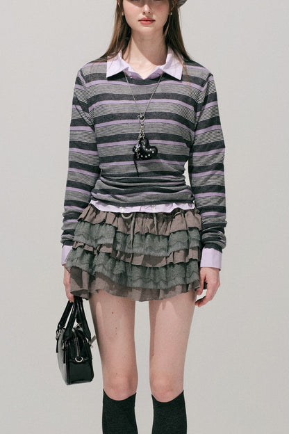 Layered Lace Tulle Drawstring Skirt