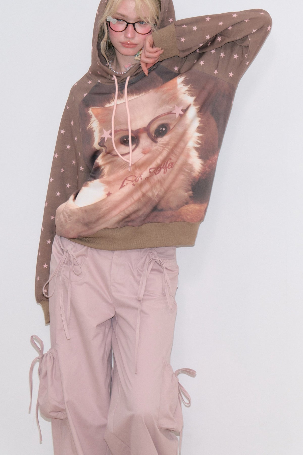 Cat Star Polka-Dot-Kapuzenpullover