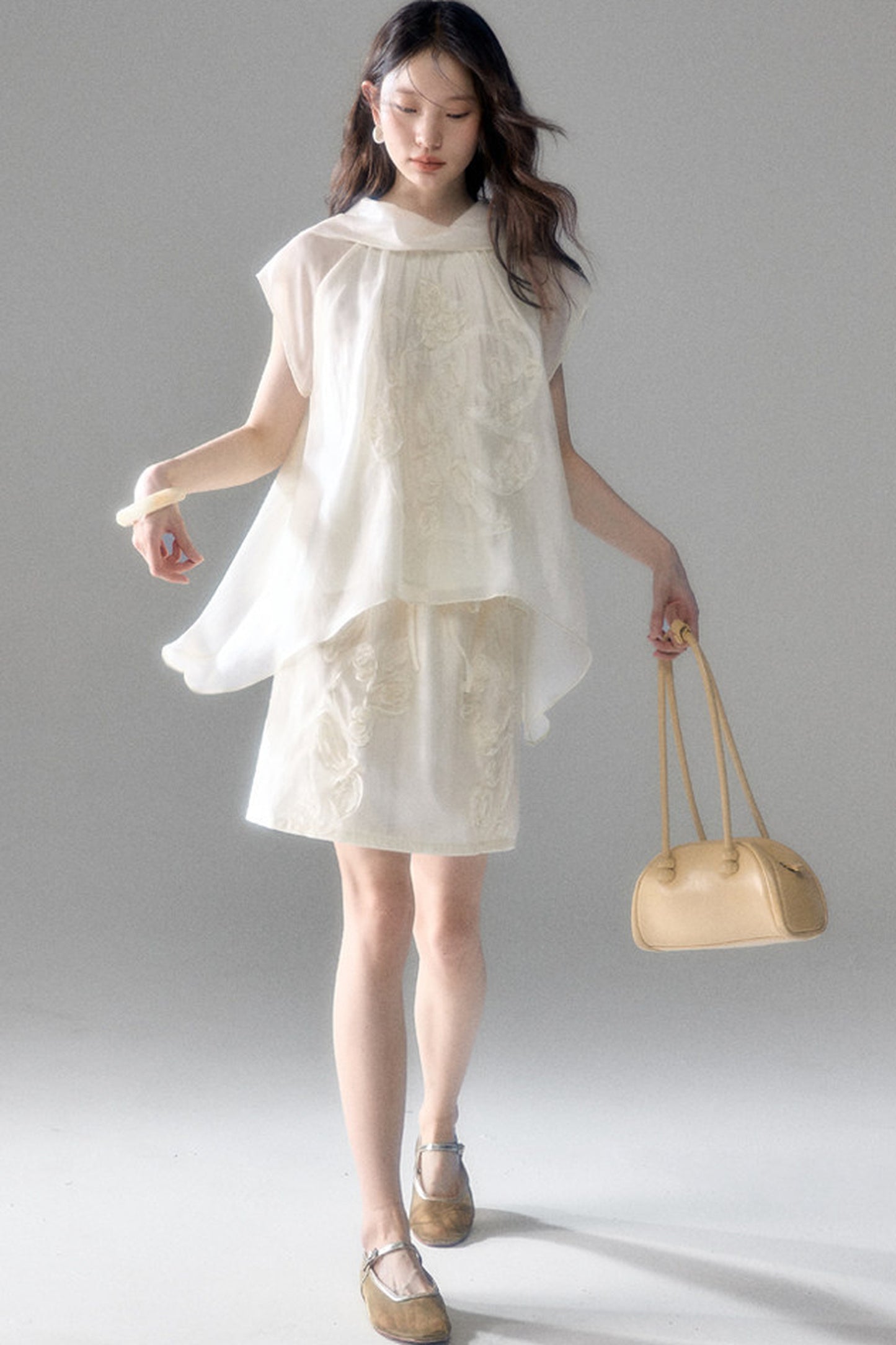 Tencel Acetate Bird Floral Top and Skirt Set-Up