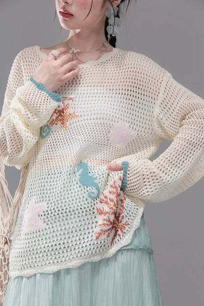 Color Clash Jacquard Knit Blouse
