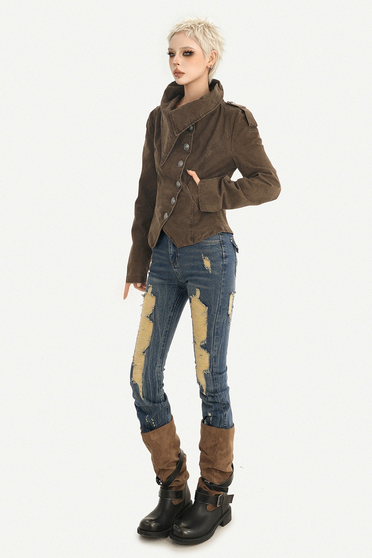 Punk Gothic Asymmetrical Diagonal Button Jacket