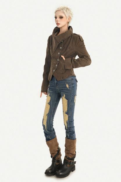 Punk Gothic Asymmetrical Diagonal Button Jacket