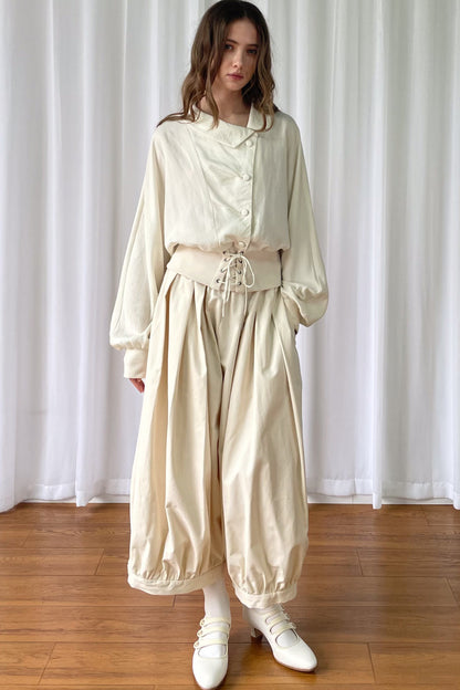 Beige Wide-Leg Lantern Pants
