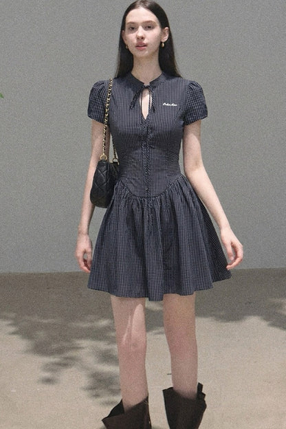 Plaid Waist-Tightening Dress