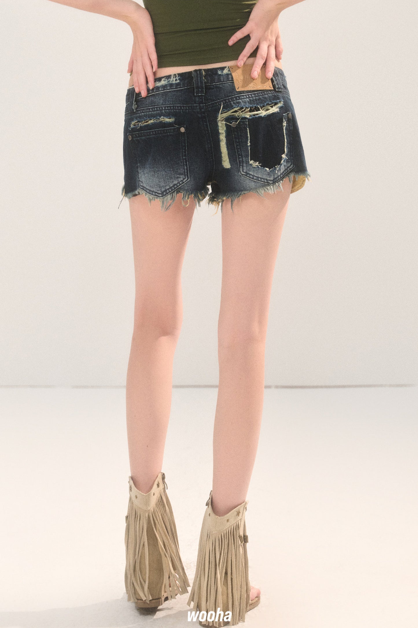 Frayed Ripped Lace Denim Shorts
