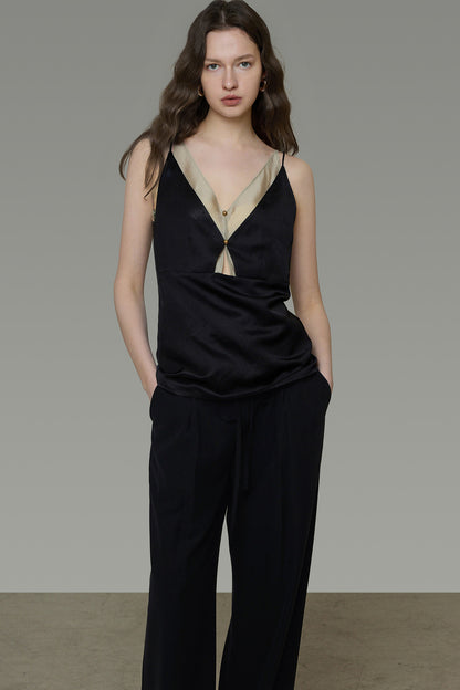 French V-Neck Color-Block Top