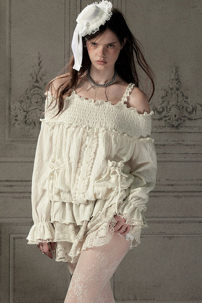 Beige Lace Off-Shoulder Dress