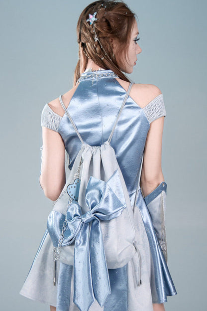 Y2K Futuristic Blue Large Bow Backpack Set-Up
