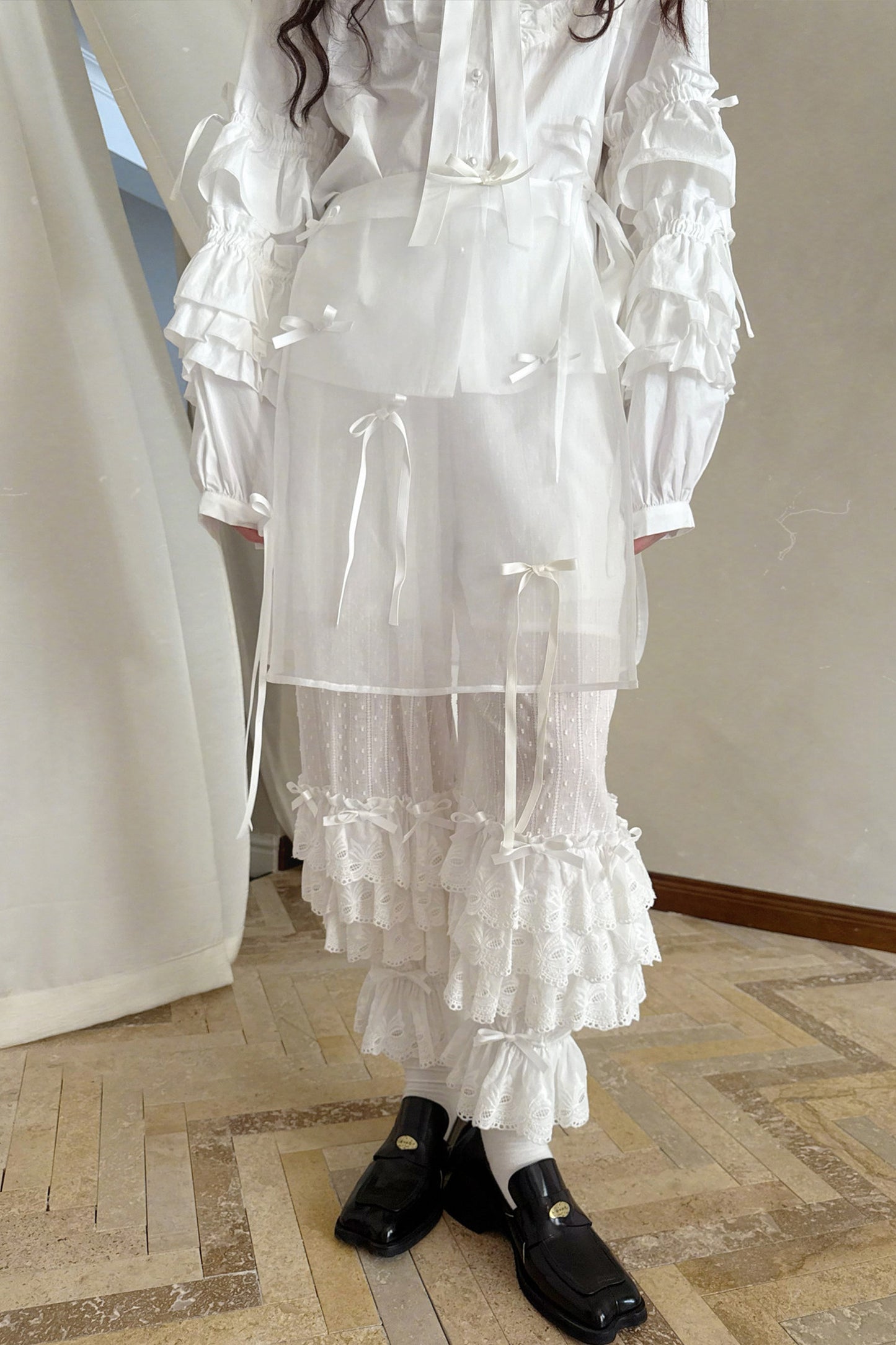 Transparent Doll Print Bowknot Apron Skirt