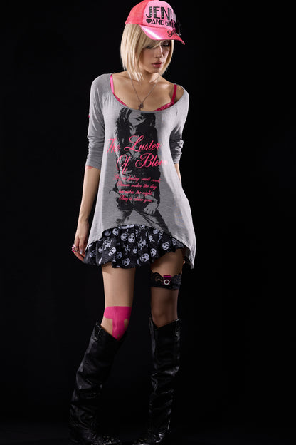 Low-Waist Skull Chiffon Miniskirt