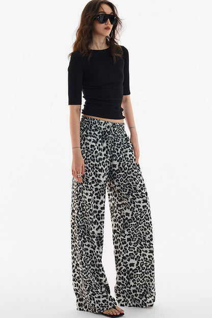 Snow Leopard Satin Wide-Leg Shorts