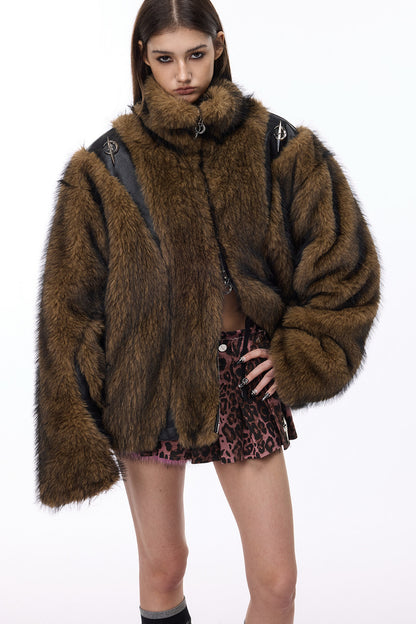 Y2K Leather Spliced Fur Jacket