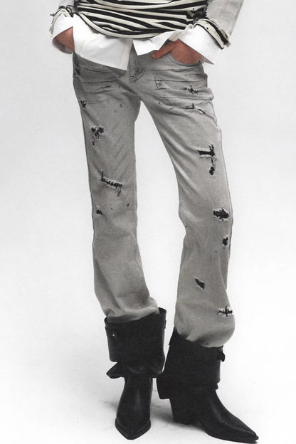 Punk Grunge Distressed Denim Jacket and Jeans Set-Up