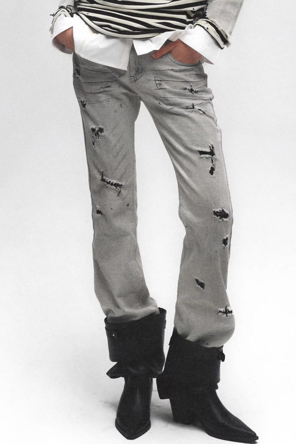 Punk Grunge Distressed Denim Jacket and Jeans Set-Up