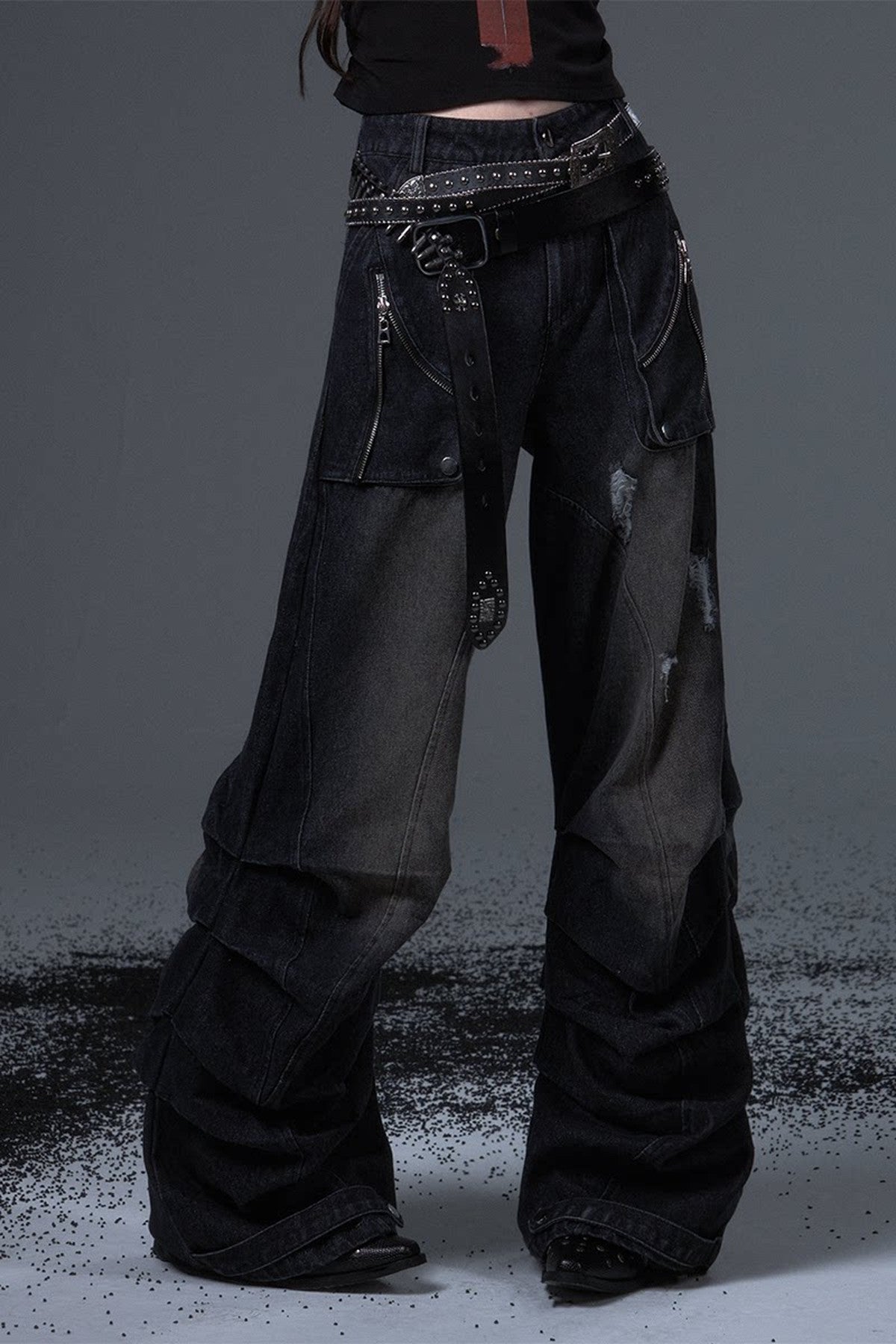 Wide Leg Washed Scimitar Jeans