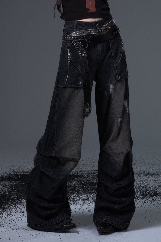 Wide Leg Washed Scimitar Jeans