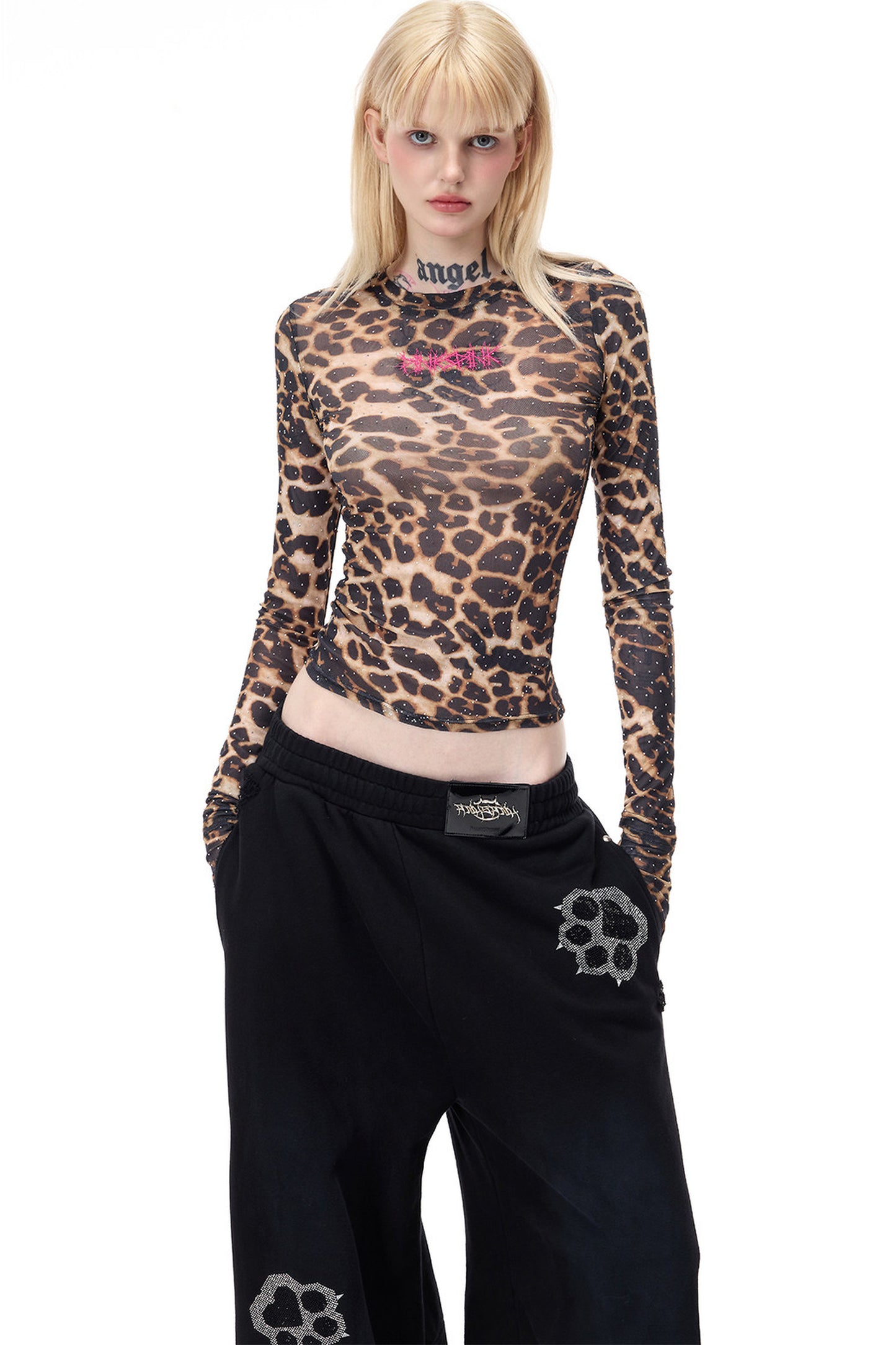 Leopard Rhinestone Embroidered Top