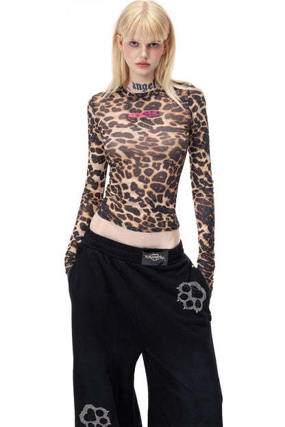 Leopard Rhinestone Embroidered Top