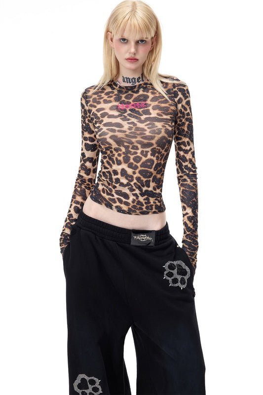 Leopard Rhinestone Embroidered Top