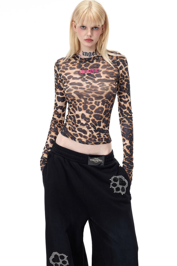 Leopard Rhinestone Embroidered Top