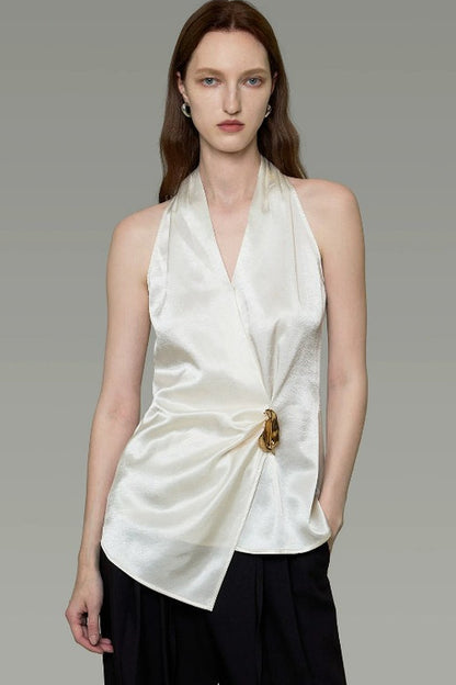 Metal Buckle Twist Halter Top